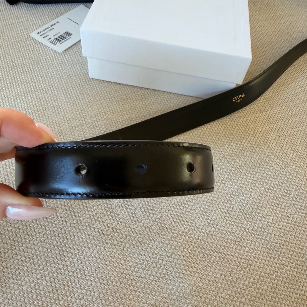 Celine Black Leather Belt with Gold Triomphe Buckle - Picture 3 of 5